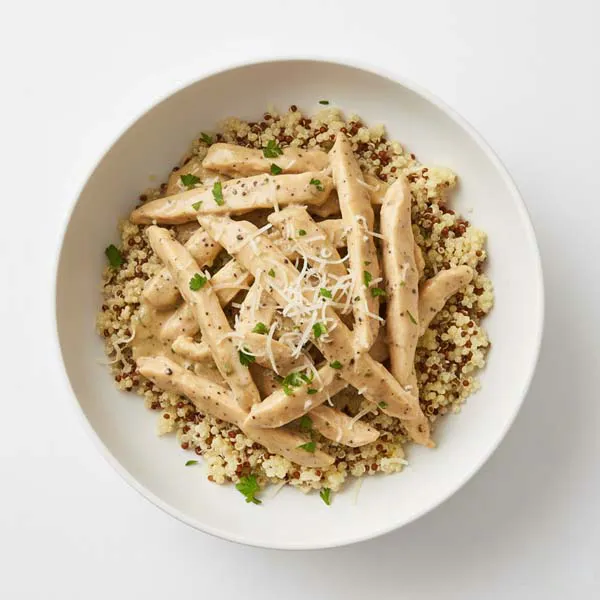 Parmesan Cream Chicken Fricassee With Cauliflower Quinoa Mix